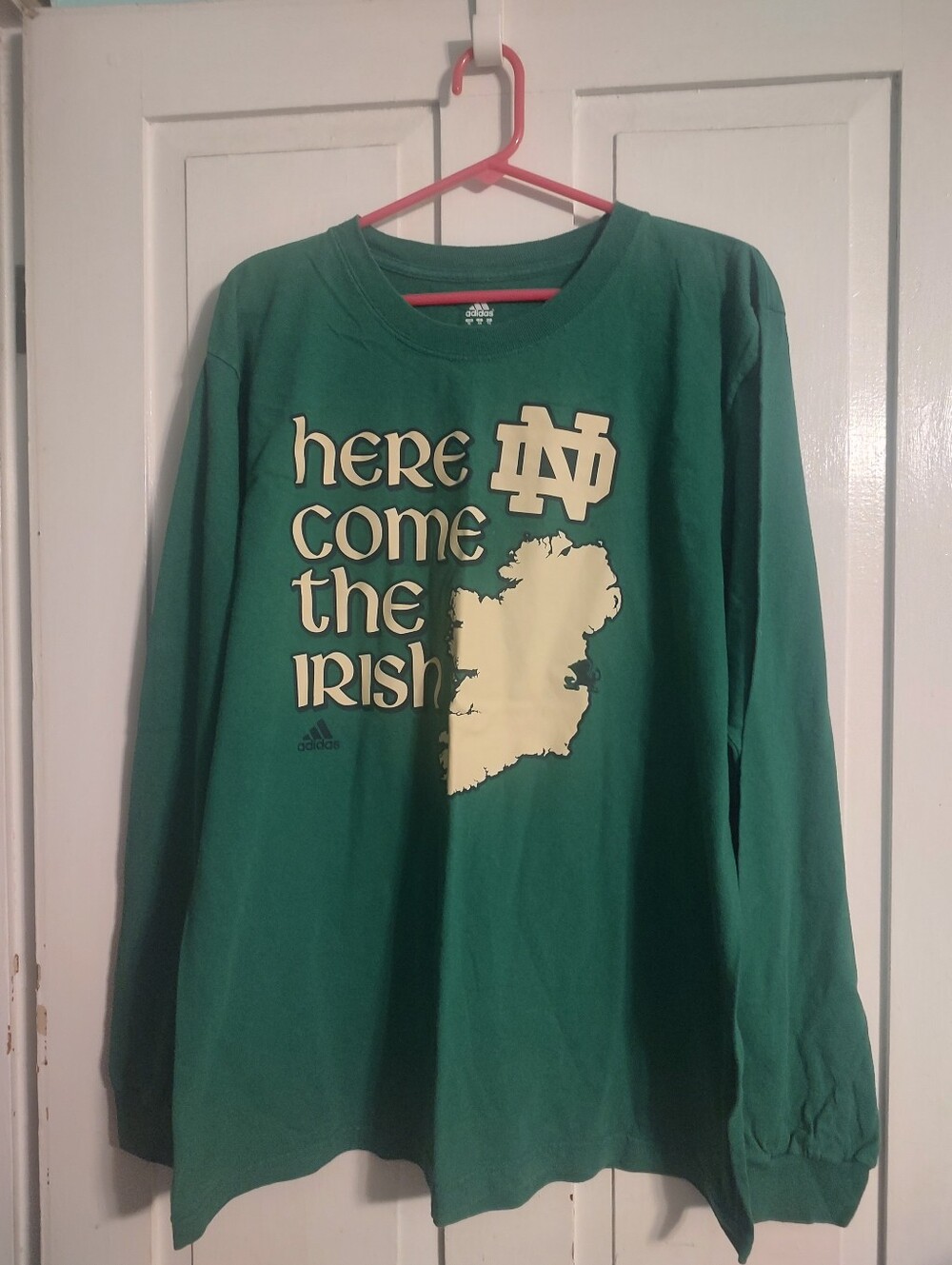 Adidas Notre Dame Fighting Irish Here Come the Irish Green Long Sleeve Shirt XL